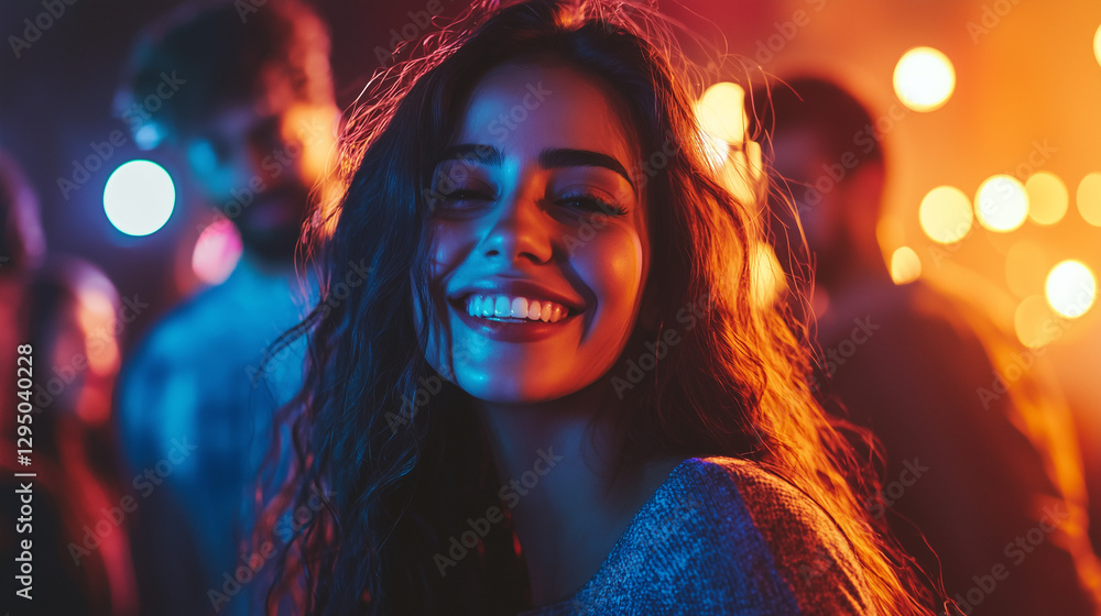 smiling woman enjoying nightlife at party smiling woman enjoying nightlife at party
