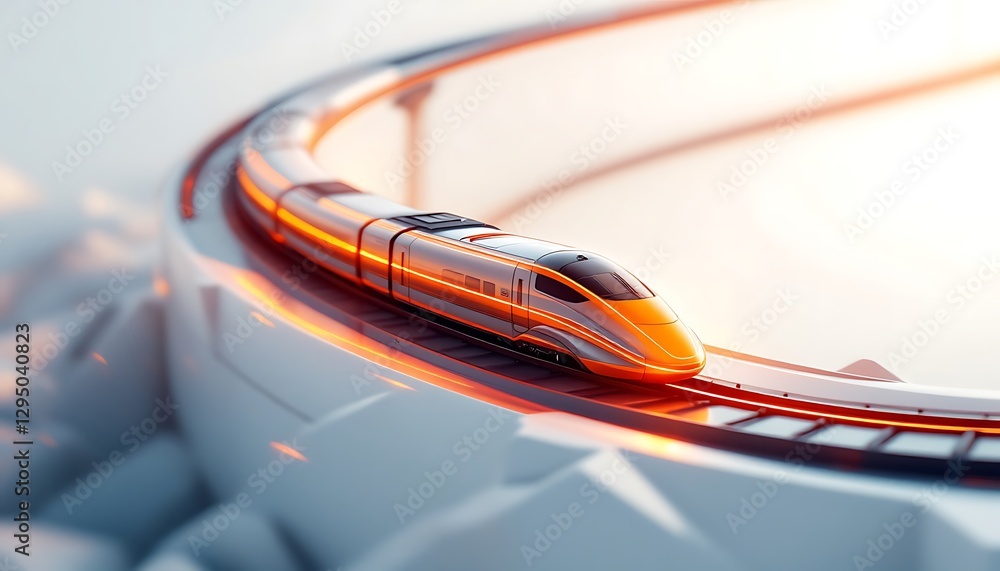 Obraz premium Futuristic High-Speed Train: Gleaming Silver, Orange Glow