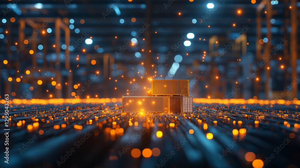 Digital Luminescence: A stunning, low-angle perspective of a digital landscape, awash in the ethereal glow of orange and blue light particles. Digital Luminescence: A stunning, low-angle perspective of a digital landscape, awash in the ethereal glow of orange and blue light particles.