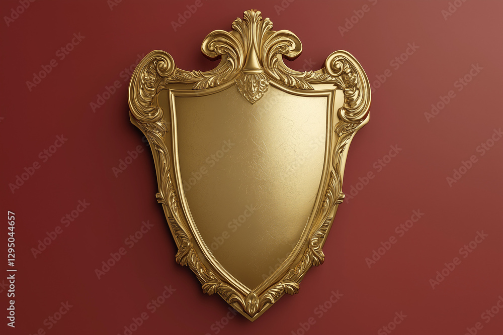 3D-rendered golden shield with embossed details, isolated solid color background 3D-rendered golden shield with embossed details, isolated solid color background