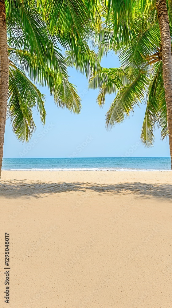 Tropical Beach Scene with Palm Trees and Calm Ocean Tropical Beach Scene with Palm Trees and Calm Ocean