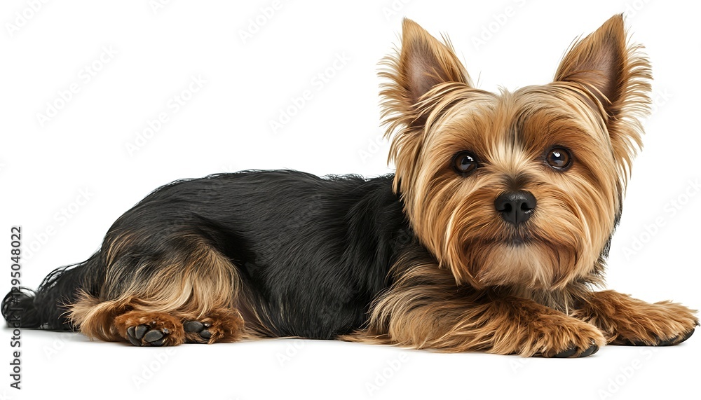 Yorkshire Terrier Lying, Studio, White Background Yorkshire Terrier Lying, Studio, White Background