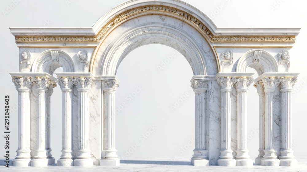 Obraz premium Marble archway entrance, classical design, white background, architectural detail, ideal for design projects