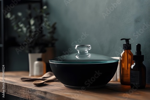 Wallpaper Mural Spa Aromatherapy Diffuser with Glass Lid on Wooden Table Torontodigital.ca