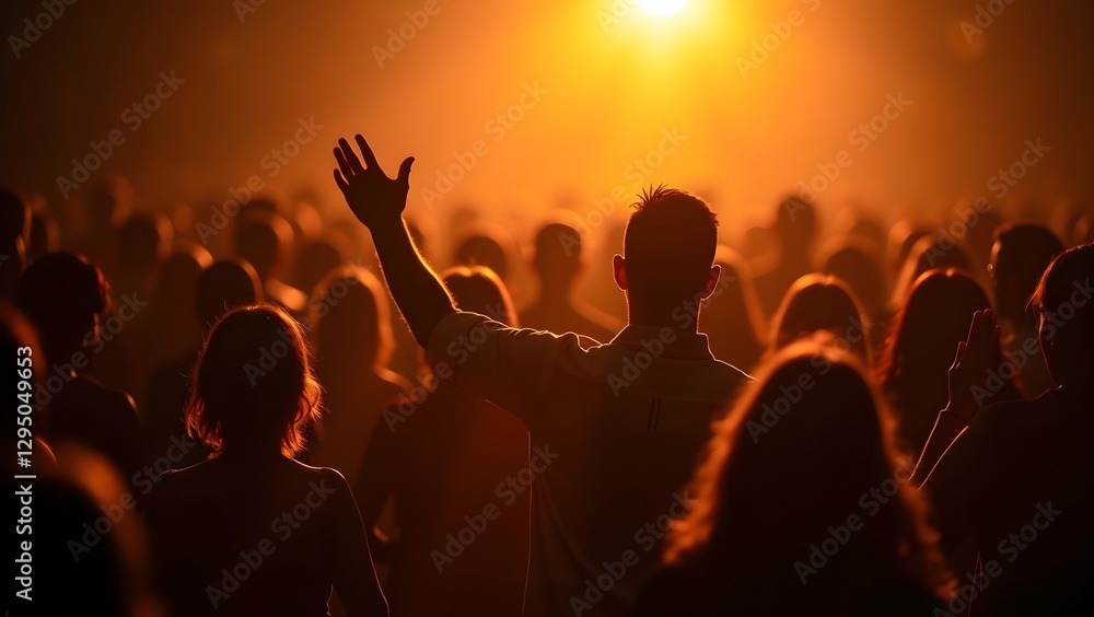Congregation Worshipping with Devotion, Illuminated by Divine Glow Congregation Worshipping with Devotion, Illuminated by Divine Glow