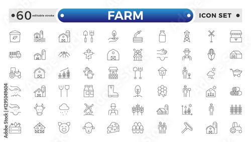 Farm, Farming, Agriculture - outline web icon set. Contains such Icons as Greenhouse, Haystack, Harvest and more. Editable stroke outline icon.
