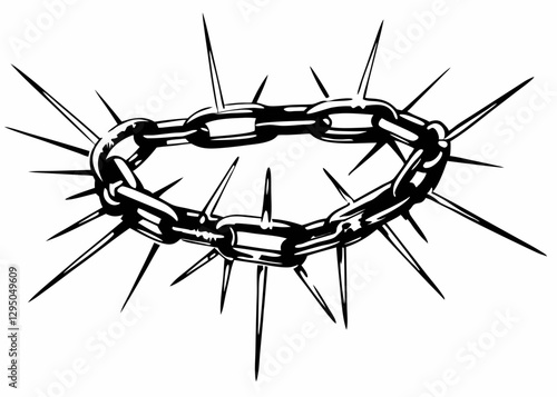 Spiked Metal Chain with Sharp Edges in Black and White – Edgy and Industrial Gothic Illustration