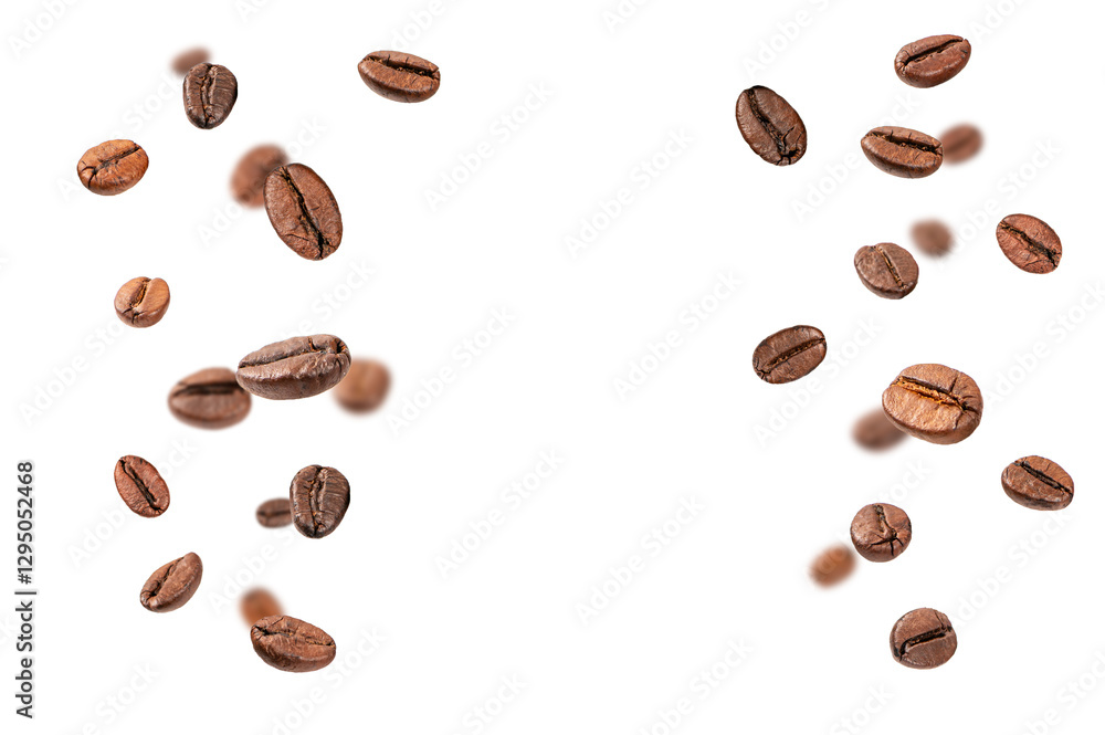 Obraz premium Falling roasted coffee beans coffee beans on white background
