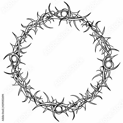Black Thorn Circle Frame, Spiked Circular Border Design