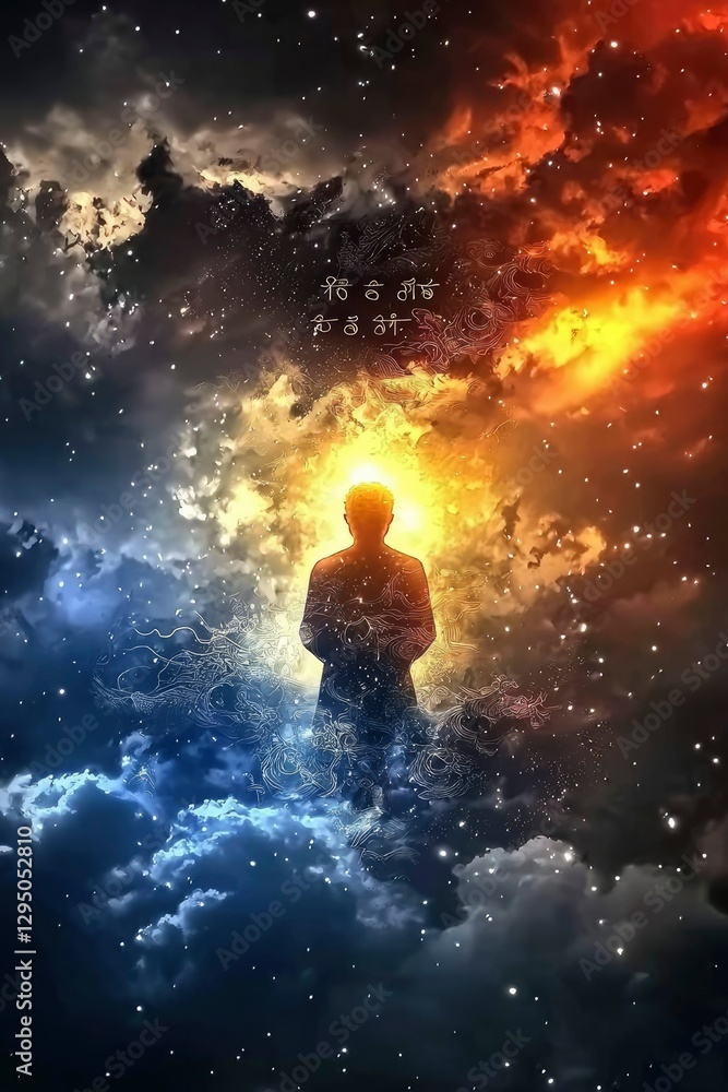 Fototapeta premium Silhouette of a Person Contemplating the Cosmos A Surreal Celestial Scene