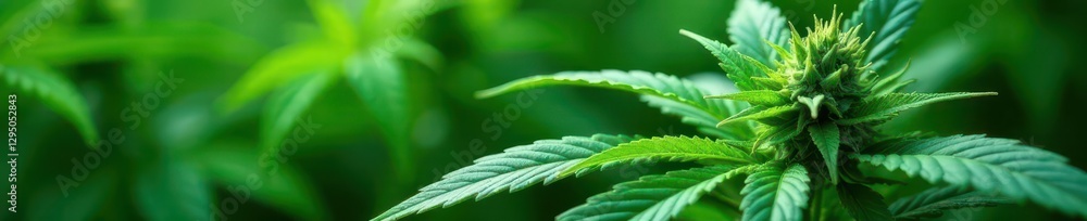 Close-up view, contrasting indica & sativa leaves, texture, nature Close-up view, contrasting indica & sativa leaves, texture, nature