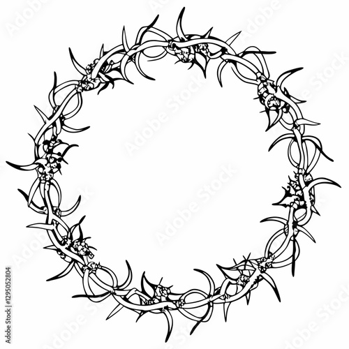 Black Thorn Circle Frame, Spiked Circular Border Design