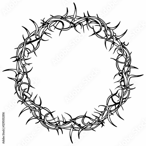 Black Thorn Circle Frame, Spiked Circular Border Design