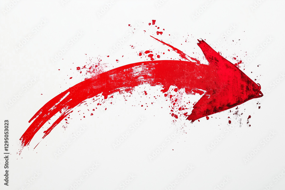 Red arrow symbol illustration curved down, rough aesthetic on a white background Red arrow symbol illustration curved down, rough aesthetic on a white background