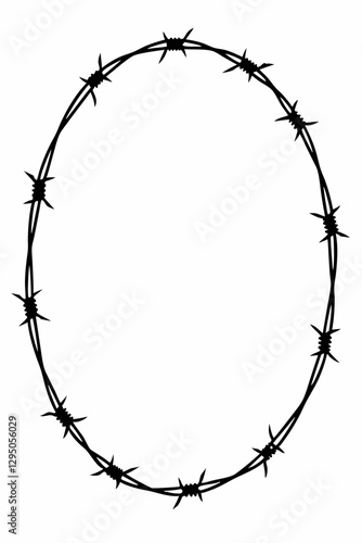 Oval Barbed Wire Frame, Black and White Decorative Border Design