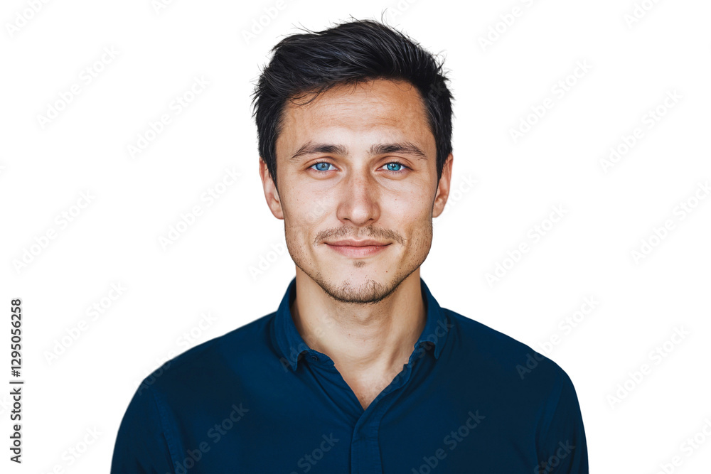 Fototapeta premium Close-up portrait of a handsome man, smiling on face, isolated on transparent background