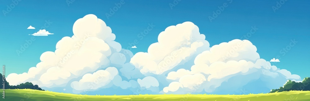 Summer Day Dream: A Serene Landscape Under a Fluffy Cumulus Cloud Blanket Summer Day Dream: A Serene Landscape Under a Fluffy Cumulus Cloud Blanket