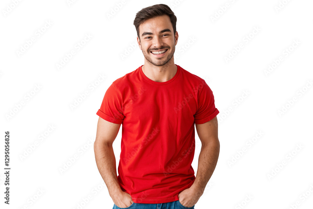Portrait of a handsome young man in casual t-shirt, happy smiling, isolated on transparent background Portrait of a handsome young man in casual t-shirt, happy smiling, isolated on transparent background