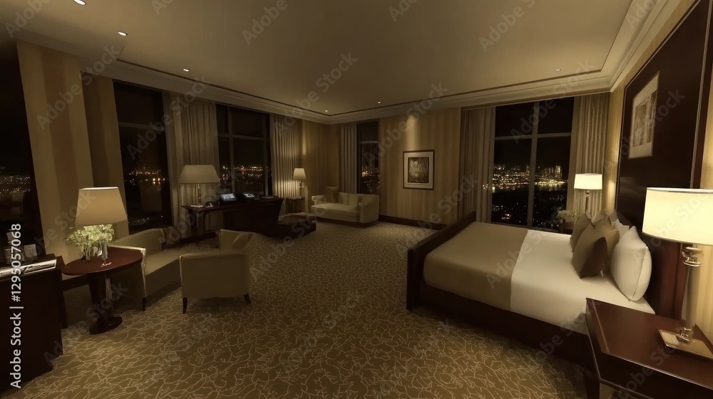 Fototapeta premium Luxurious hotel room with city view