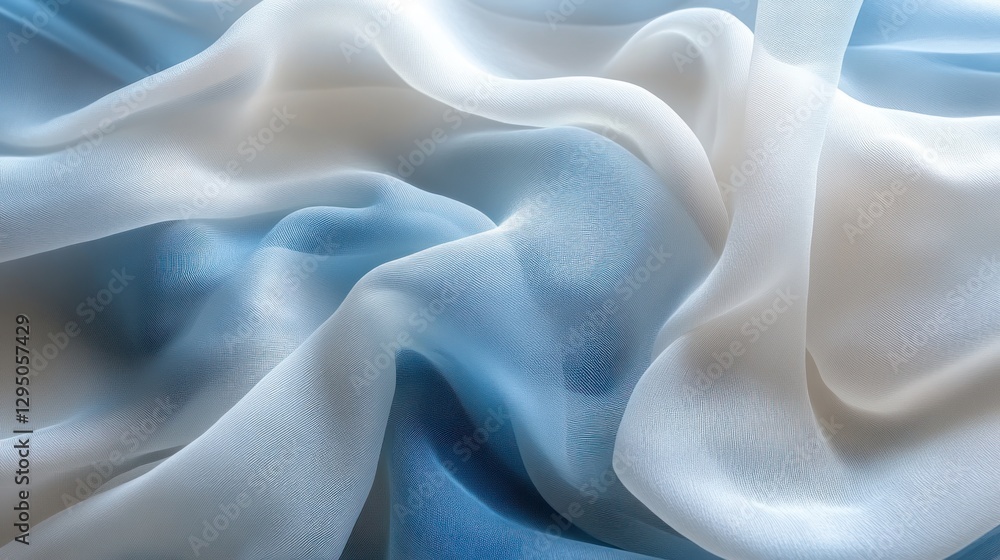 Obraz premium Soft, flowing, pastel blue and white chiffon fabric draped