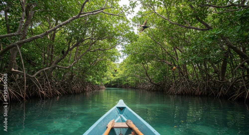 Fototapeta premium Serene Mangrove Tunnel Boat Ride