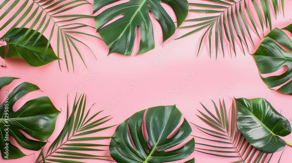 Naklejka premium Dive into a Summer Flat - Lay on a Soft Pink Canvas