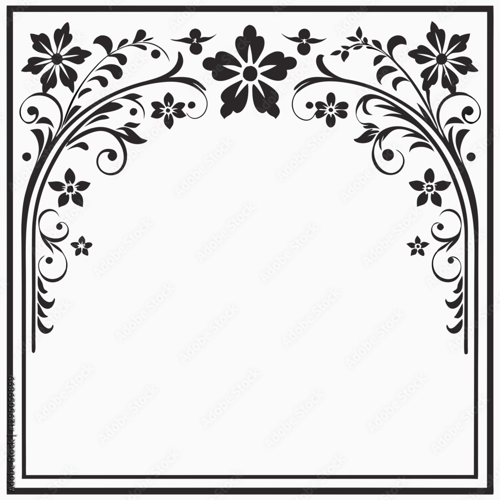 Floral frame design with delicate flower patterns and decorative butterflies surrounding a blank space Floral frame design with delicate flower patterns and decorative butterflies surrounding a blank space