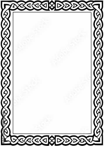 Celtic border design with intricate knot patterns framing a blank space