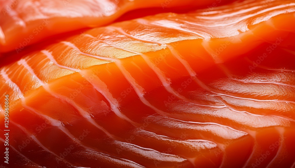 Macro shot of smoked salmon, showcasing its silky smooth texture and rich orange color, highlighting the delicate layers and flavorful appeal. Macro shot of smoked salmon, showcasing its silky smooth texture and rich orange color, highlighting the delicate layers and flavorful appeal.