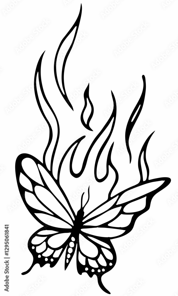 Fototapeta premium Intricate design of a butterfly surrounded by flames, symbolizing transformation and passion