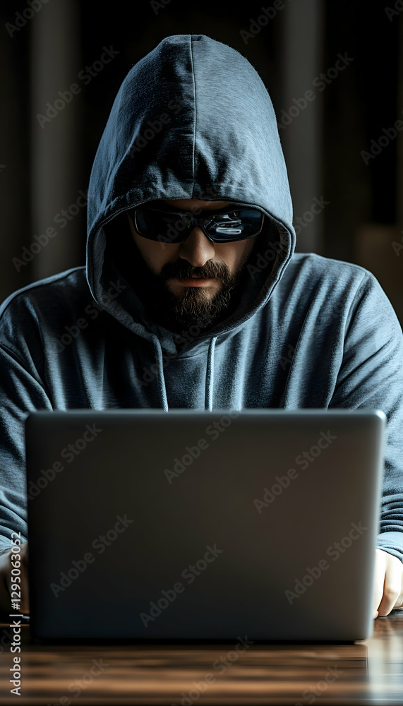 Anonymous hacker typing on a laptop, representing cybersecurity and cybercrime - Anonymous hacker typing on a laptop, representing cybersecurity and cybercrime -