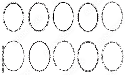 Scallop Lace Oval Frames and Borders Bundle for Wedding Invitations, Christmas Cards, Greeting Cards, Card Making, Invites, Scrapbooking. Black Vector Frames Illustration Collection Set