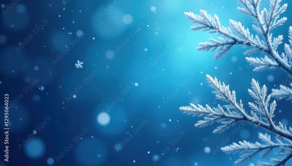 Abstract blue gradient, snowflakes, frosted branches, branches, cold Abstract blue gradient, snowflakes, frosted branches, branches, cold