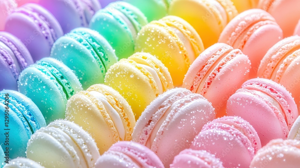 Obraz premium Colorful delicious french macarons are arranged in neat diagonal rows