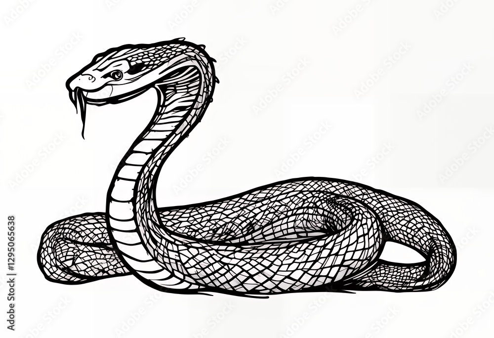 Fototapeta premium Cobra Illustration Black and White Style with Striking Pose and Design