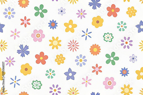 Colorful floral pattern, various flowers, seamless repeat.