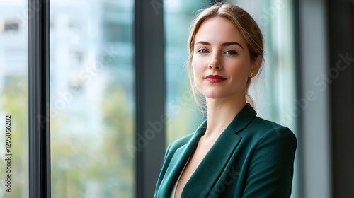 Free Download Confident businesswoman posing in modern office professional portrait bright environment - GFXLoad