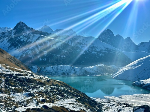 gokyo lakes at sunrise photo