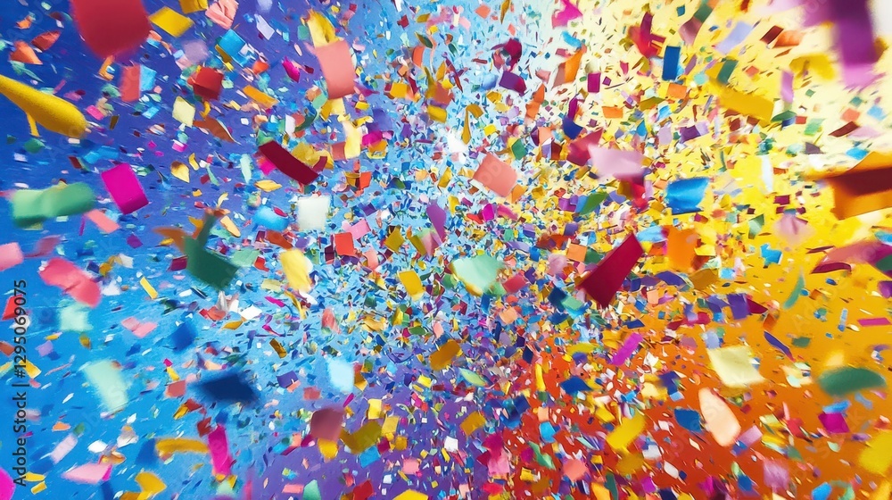 Fototapeta premium A vibrant close-up of a colorful confetti explosion, showcasing a multitude of bright, shimmering pieces.