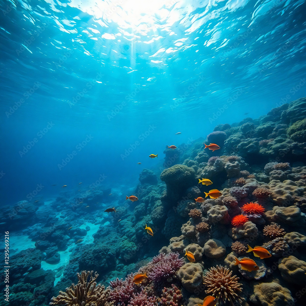 Fototapeta premium Pristine Plastic-Free Ocean with Vibrant Marine Life and Coral Reefs