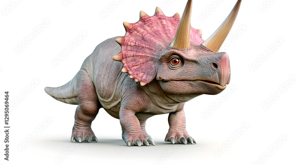 Fototapeta premium Realistic 3D Triceratops Dinosaur, Isolated on White