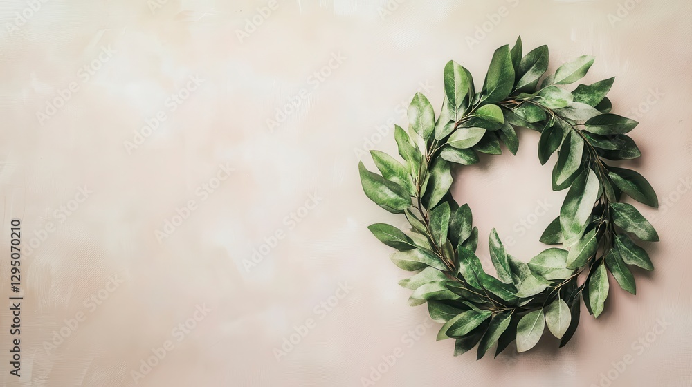 Fototapeta premium Green Leaf Wreath on Neutral Background for Home Decor and Design