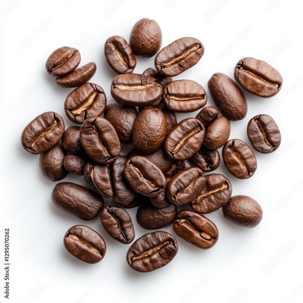 Roasted coffee beans cluster close-up on white background Roasted coffee beans cluster close-up on white background