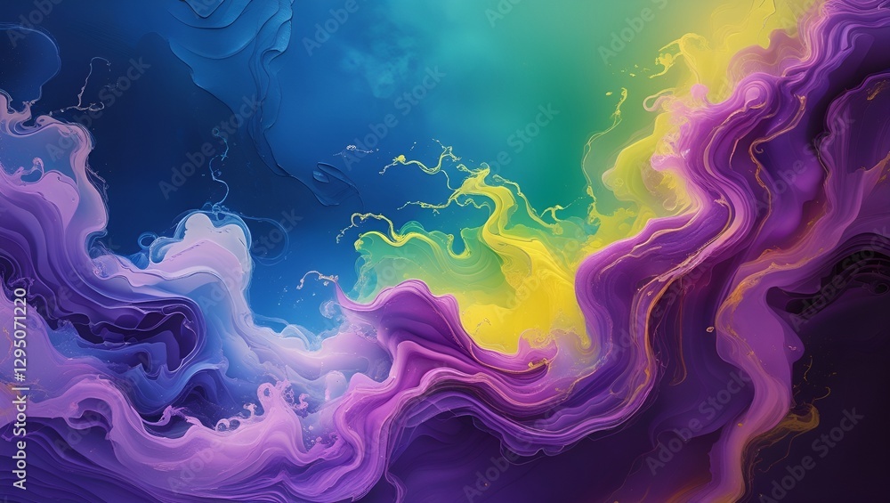 Flowing waves of colored smoke create abstract patterns against a dark backdrop Flowing waves of colored smoke create abstract patterns against a dark backdrop