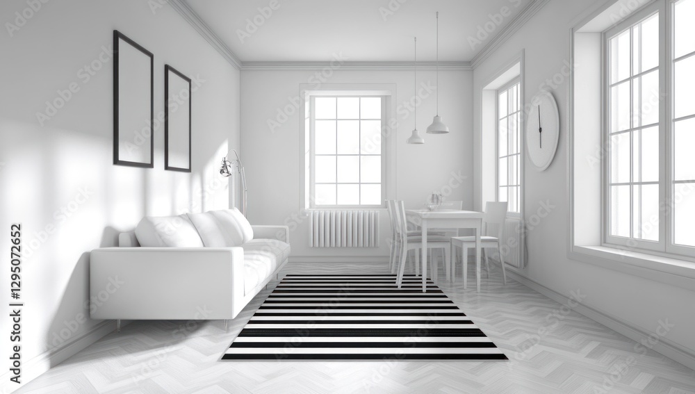 Fototapeta premium Minimalist white living room interior design