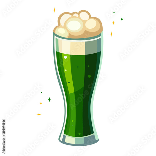 Green beer Symbol for Saint Patrick’s Day. St. Patrick's Day element traditional glass of green beer on white background. Glass of green beer for postcard, banner, poster, holiday design