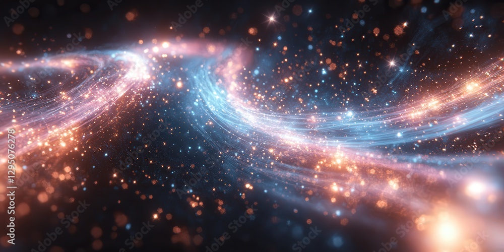 Fototapeta premium Stunning Cosmic Space Scene with Glowing Galaxy Highlights, Interstellar Dust and Bright Stars, Depicts Outer Space Beauty and Astronomical Wonders