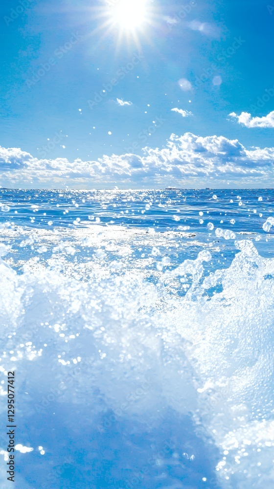 Obraz premium Bright Sunny Day Ocean Scene With White Water Wake