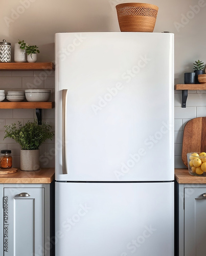 Refrigerator in kitchen mockup