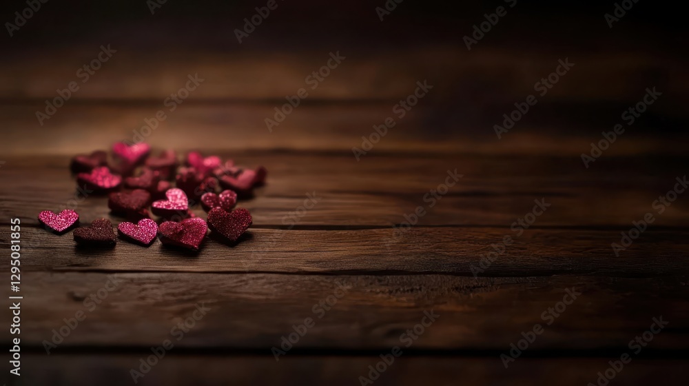 A collection of colorful hearts arranged on a rustic wooden table, creating a warm and inviting atmosphere. A collection of colorful hearts arranged on a rustic wooden table, creating a warm and inviting atmosphere.